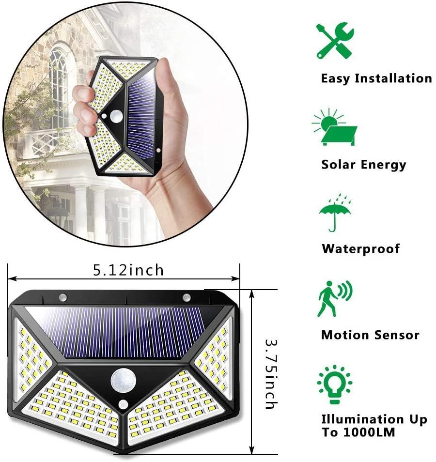 100 Waterproof LED Motion Sensor Solar Security Lights Outdoor (2pack) - John Cootes