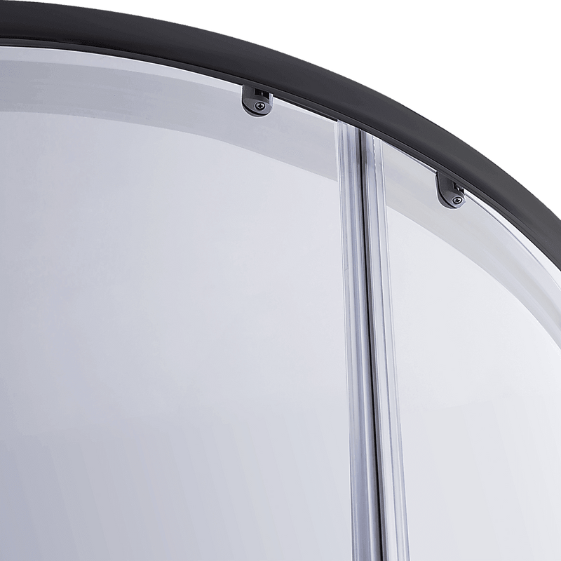 100 x 100cm Black Rounded Sliding 6mm Curved Shower Screen with White Base - John Cootes