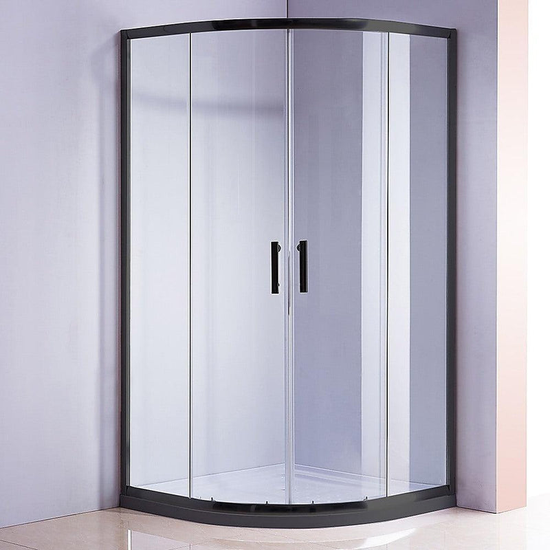 100 x 100cm Chrome Rounded Sliding 6mm Curved Shower Screen with Black Base - John Cootes
