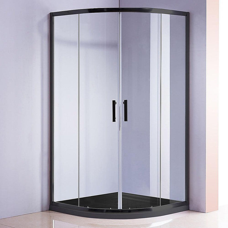 100 x 100cm Rounded Sliding 6mm Curved Shower Screen with Base in Black - John Cootes