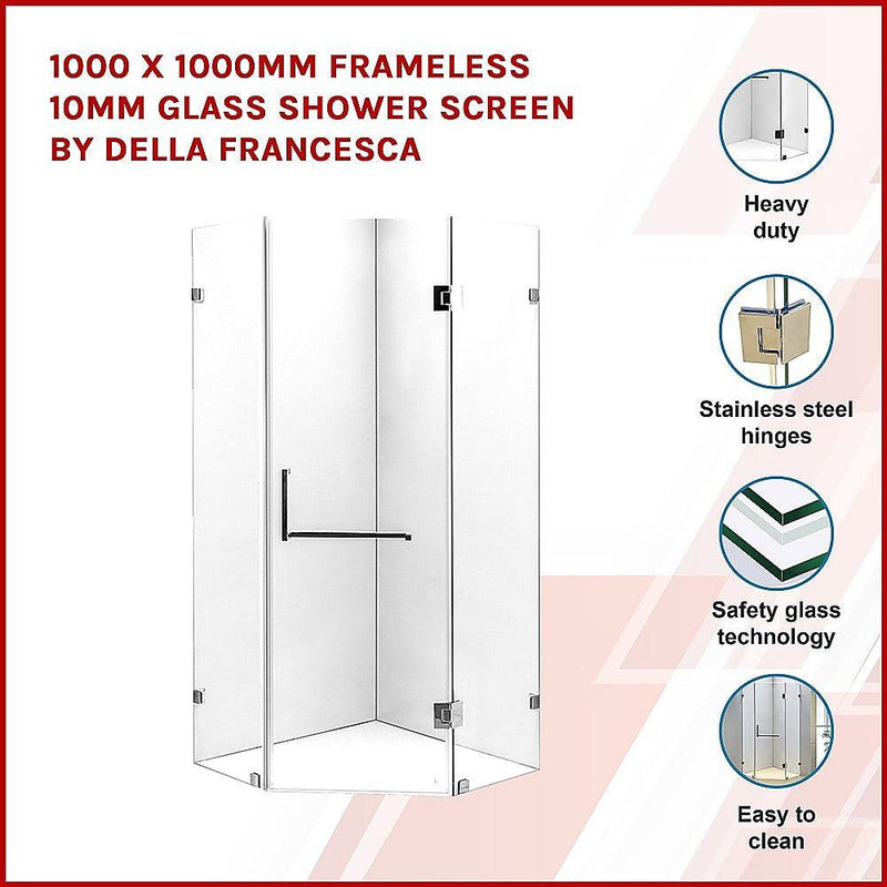 1000 x 1000mm Frameless 10mm Glass Shower Screen By Della Francesca - John Cootes