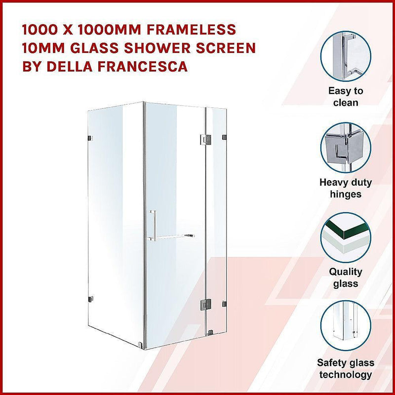 1000 x 1000mm Frameless 10mm Glass Shower Screen By Della Francesca - John Cootes