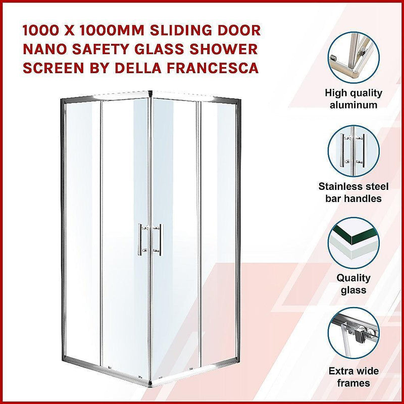 1000 x 1000mm Sliding Door Nano Safety Glass Shower Screen By Della Francesca - John Cootes