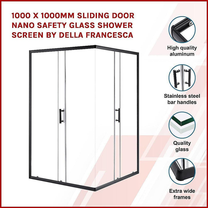 1000 x 1000mm Sliding Door Nano Safety Glass Shower Screen By Della Francesca - John Cootes