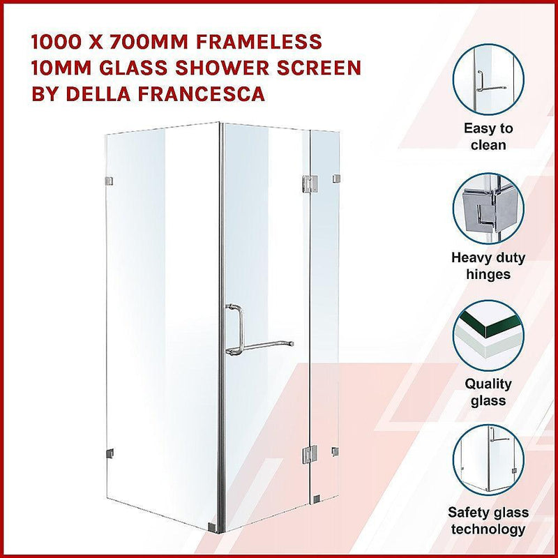 1000 x 700mm Frameless 10mm Glass Shower Screen By Della Francesca - John Cootes