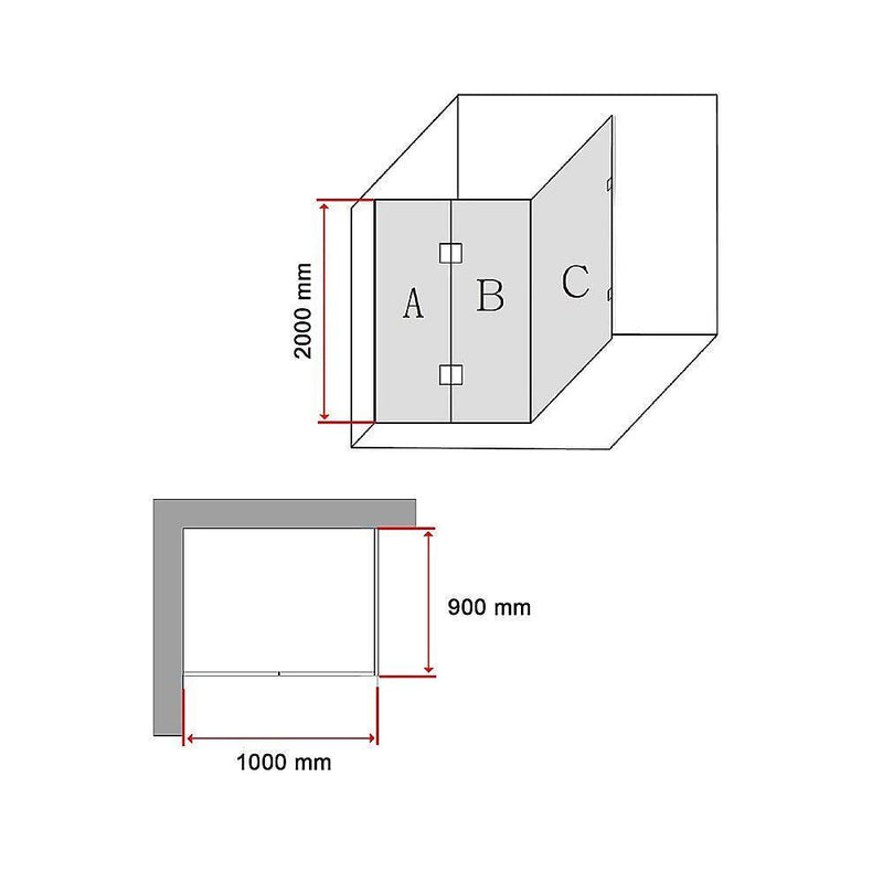 1000 x 900mm Frameless 10mm Glass Shower Screen By Della Francesca - John Cootes