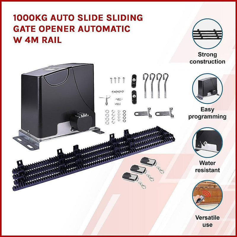 1000KG Auto Slide Sliding Gate Opener Automatic w 4m Rail - John Cootes