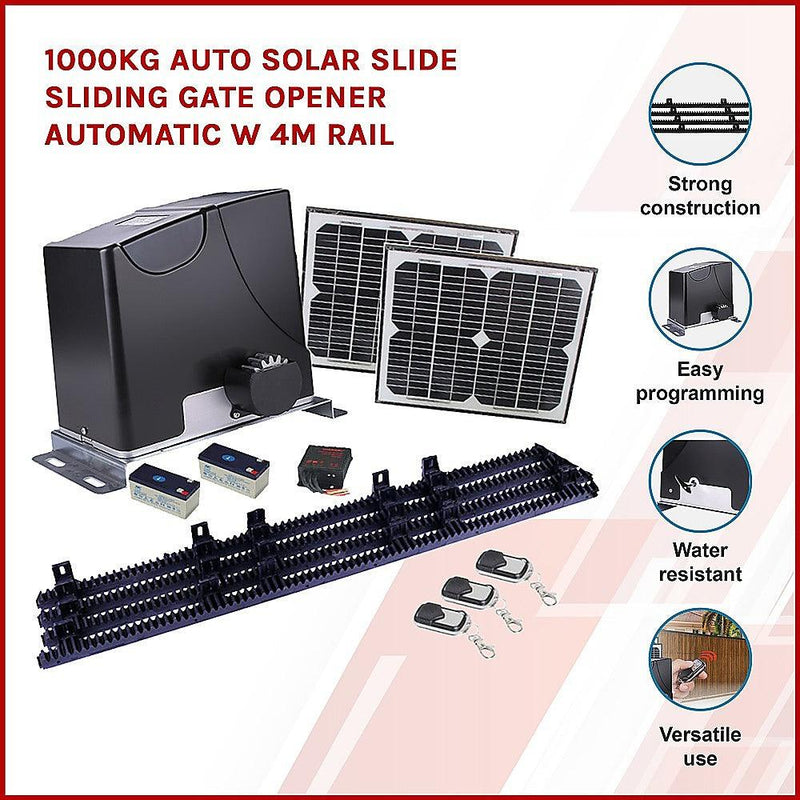 1000KG Auto Solar Slide Sliding Gate Opener Automatic w 4m Rail - John Cootes