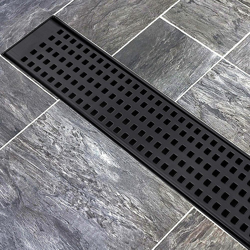 1000mm Bathroom Shower Black Grate Drain w/Centre outlet Floor Waste Square Pattern - John Cootes
