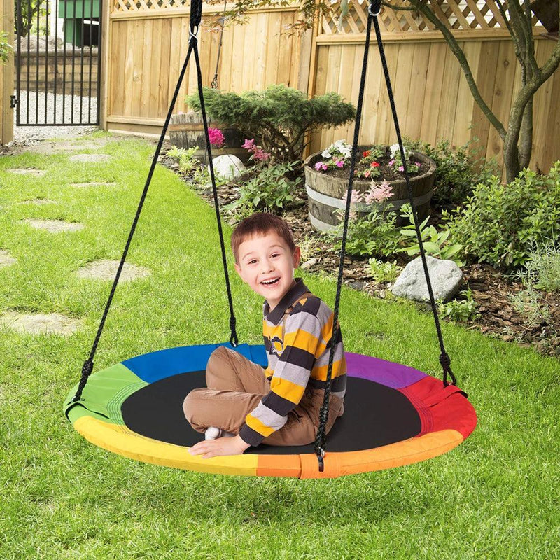 100cm Kids Flying Saucer Tree Swing Outdoor Round Swing Hammock Chair Yard Play - John Cootes