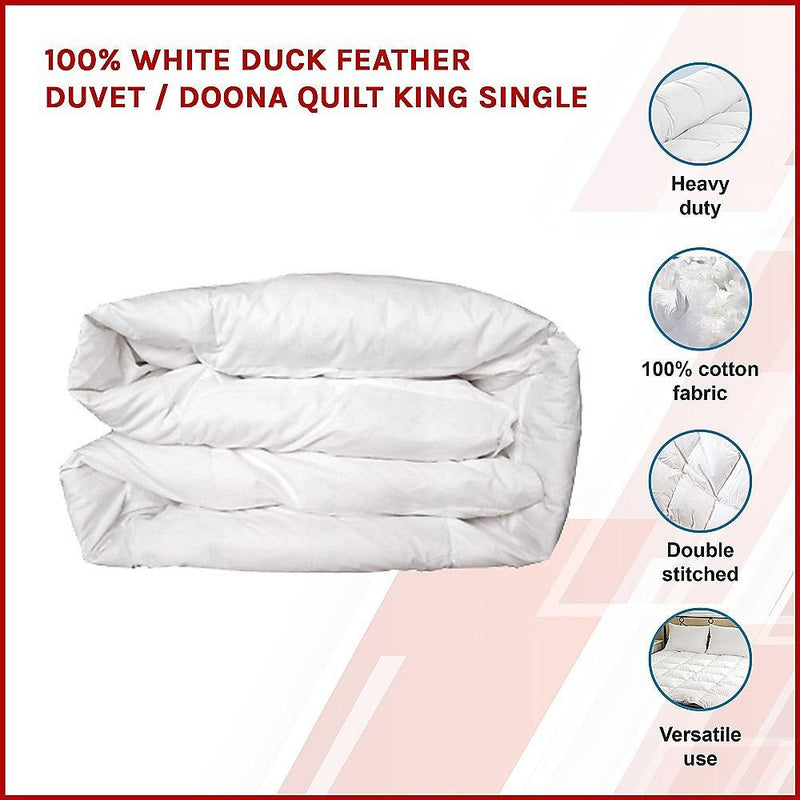 100% White Duck Feather Duvet / Doona Quilt King Single - John Cootes