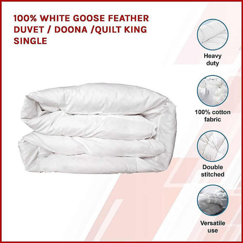 100% White Goose Feather Duvet / Quilt King Single - John Cootes