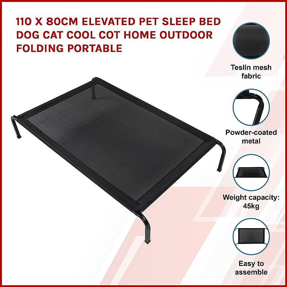 110 x 80cm Elevated Pet Sleep Bed Dog Cat Cool Cot Home Outdoor Folding Portable - John Cootes