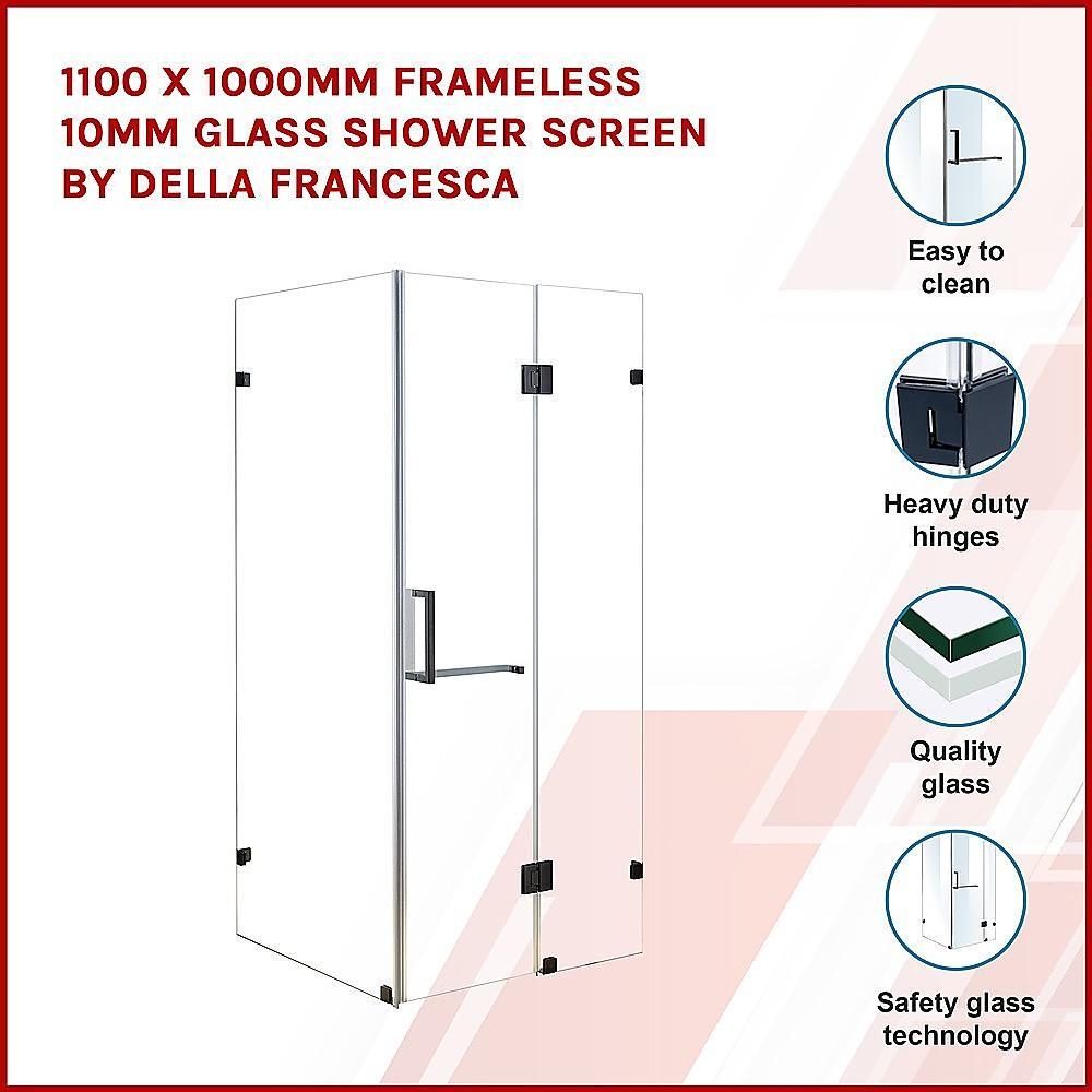 1100 x 1000mm Frameless 10mm Glass Shower Screen By Della Francesca - John Cootes