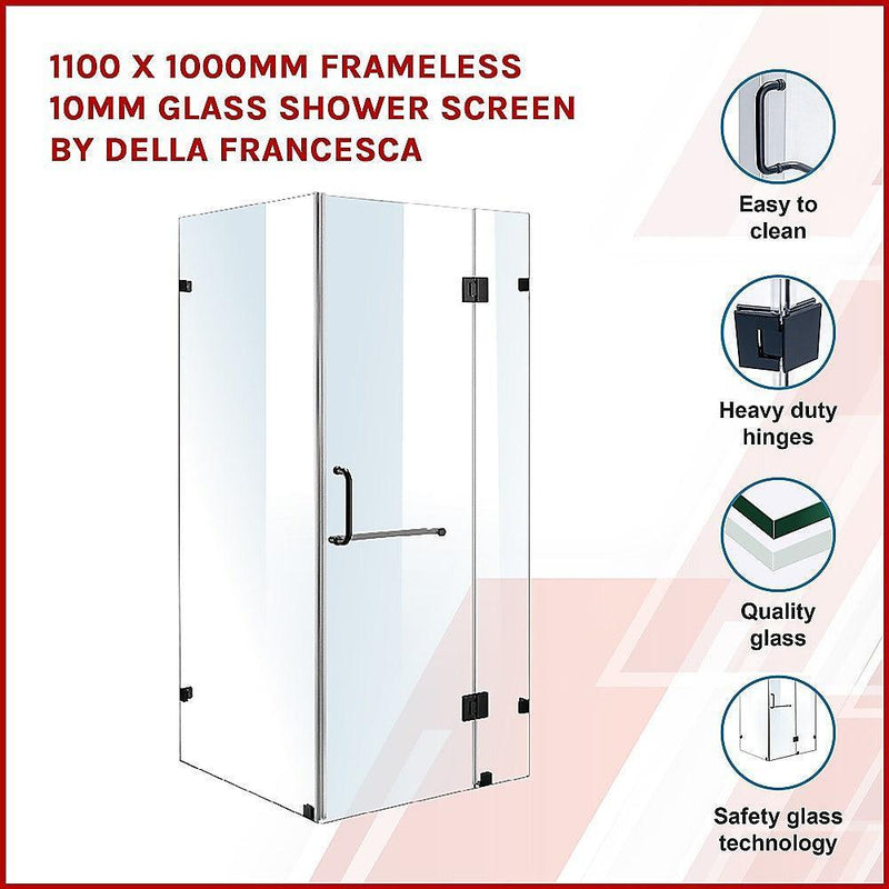 1100 x 1000mm Frameless 10mm Glass Shower Screen By Della Francesca - John Cootes