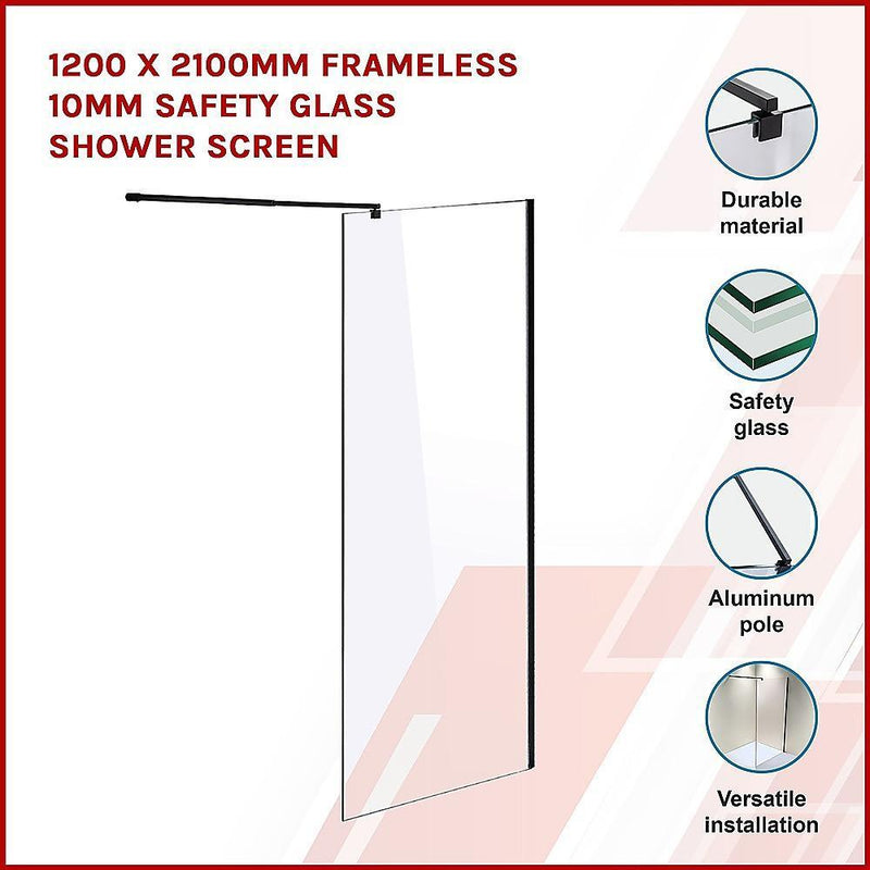 1100 x 2100mm Frameless 10mm Safety Glass Shower Screen - John Cootes