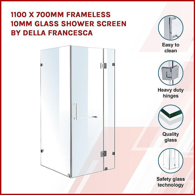 1100 x 700mm Frameless 10mm Glass Shower Screen By Della Francesca - John Cootes