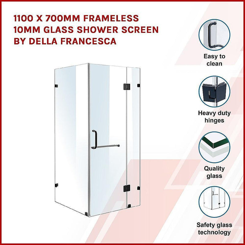 1100 x 700mm Frameless 10mm Glass Shower Screen By Della Francesca - John Cootes