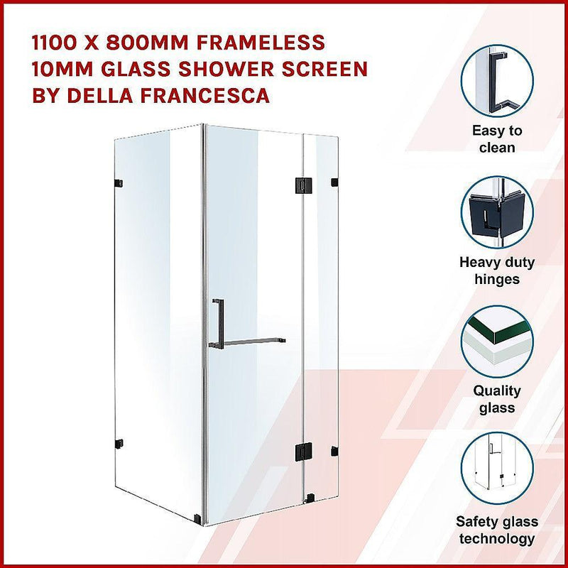 1100 x 800mm Frameless 10mm Glass Shower Screen By Della Francesca - John Cootes