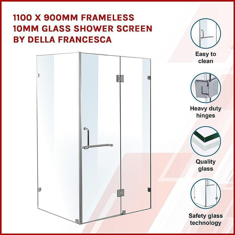 1100 x 900mm Frameless 10mm Glass Shower Screen By Della Francesca - John Cootes