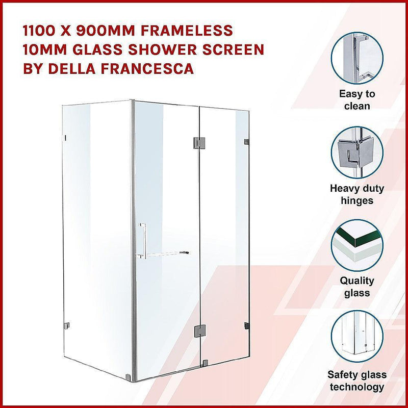 1100 x 900mm Frameless 10mm Glass Shower Screen By Della Francesca - John Cootes