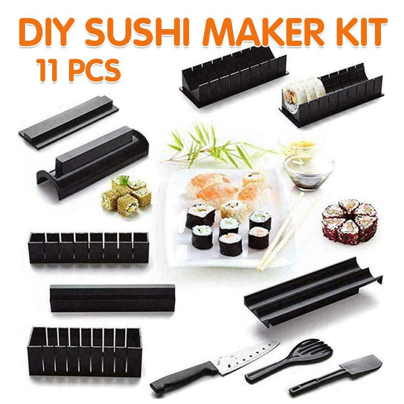11PCS Sushi Maker Kit Rice Roll Mold Kitchen Gadgets DIY Chef Mould Roller Tool - John Cootes