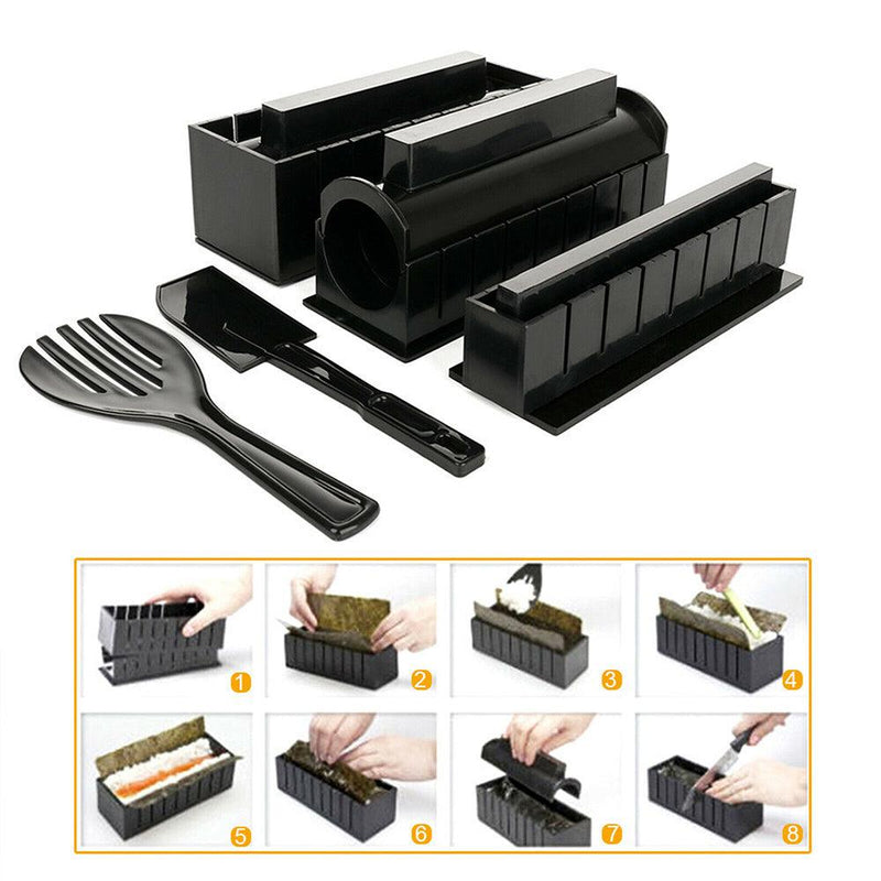 11PCS Sushi Maker Kit Rice Roll Mold Kitchen Gadgets DIY Chef Mould Roller Tool - John Cootes