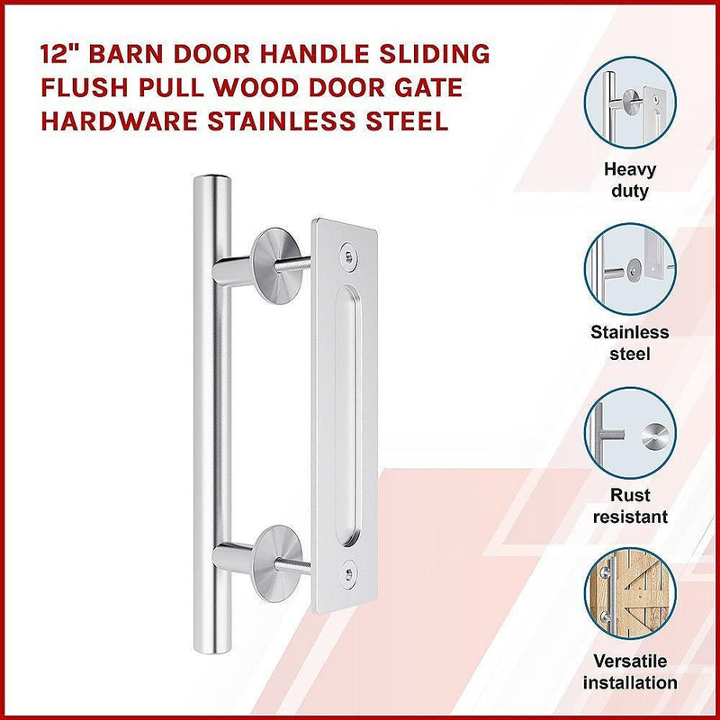 12" Barn Door Handle Sliding Flush Pull Wood Door Gate Hardware Stainless Steel - John Cootes