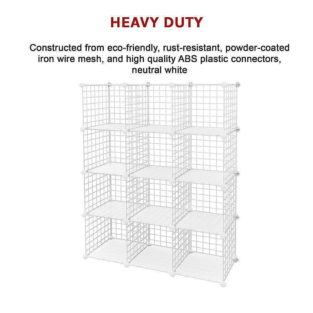 12 Cube Wire Grid Organiser Bookcase Storage Cabinet Wardrobe Closet White - John Cootes