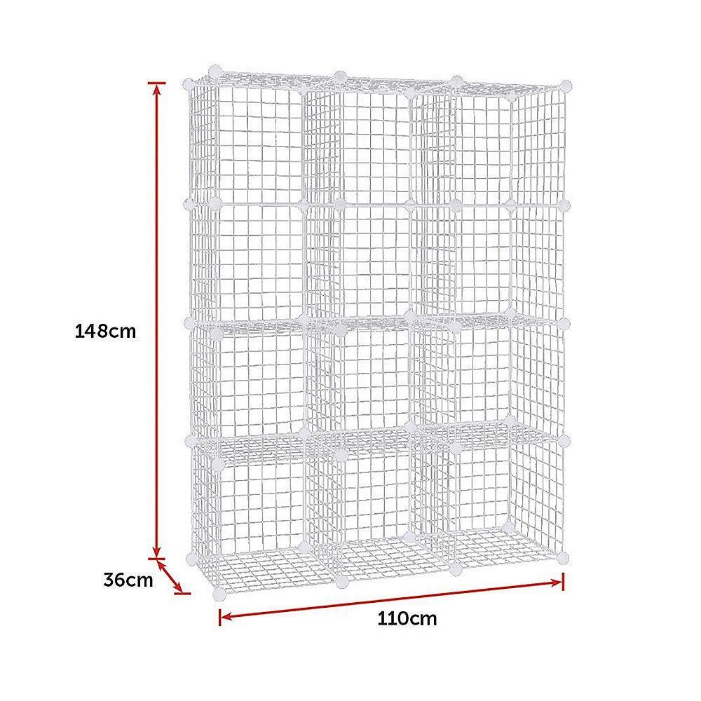 12 Cube Wire Grid Organiser Bookcase Storage Cabinet Wardrobe Closet White - John Cootes