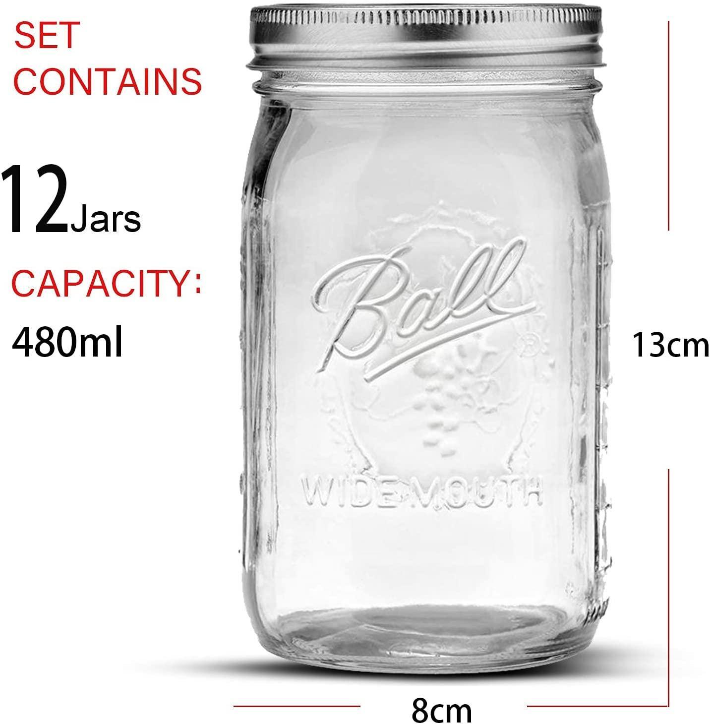 12 Pieces Canning Jars - 480ml Mason Jar Empty Glass Spice Bottles with Airtight Lids and Labels - John Cootes