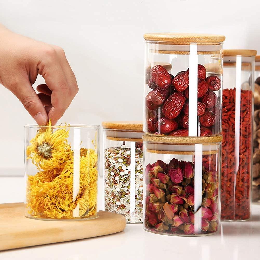 12 Pieces Glass Spice Jars for Kitchen Canisters with Airtight Bamboo Lids and Labels (250 ml) - John Cootes
