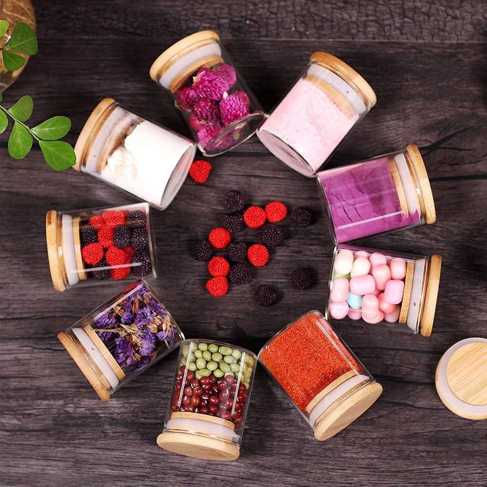 12 Pieces Glass Spice Jars for Kitchen Canisters with Airtight Bamboo Lids and Labels (250 ml) - John Cootes