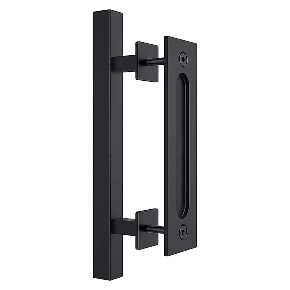 12" Square Pull and Flush Door Handle Set Black Barn Door Hardware - John Cootes