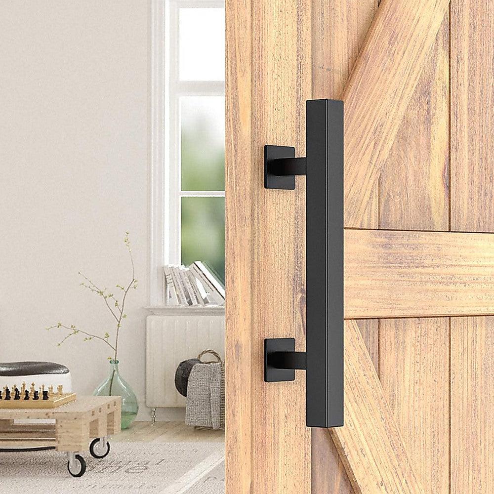 12" Square Pull and Flush Door Handle Set Black Barn Door Hardware - John Cootes