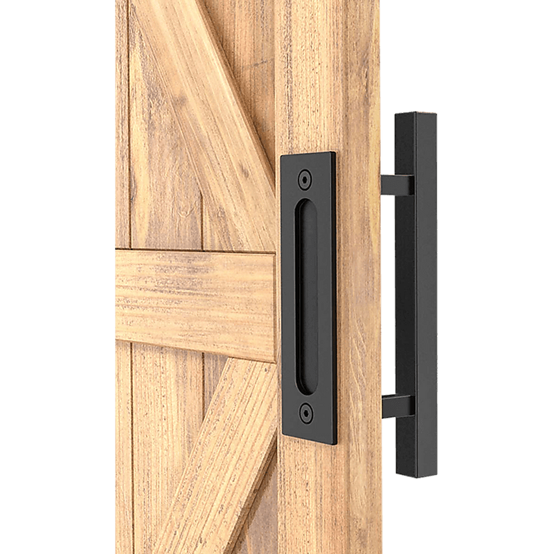 12" Square Pull and Flush Door Handle Set Black Barn Door Hardware - John Cootes