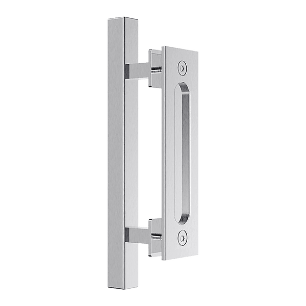 12" Square Pull and Flush Door Handle Set Stainless Steel Barn Door Hardware - John Cootes