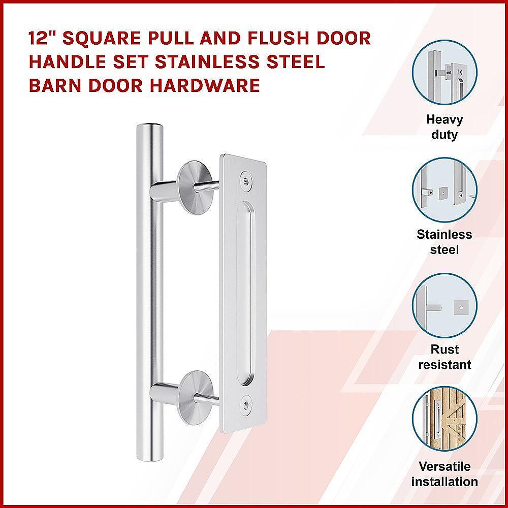 12" Square Pull and Flush Door Handle Set Stainless Steel Barn Door Hardware - John Cootes