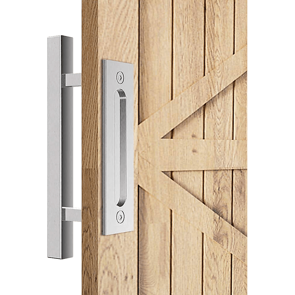 12" Square Pull and Flush Door Handle Set Stainless Steel Barn Door Hardware - John Cootes