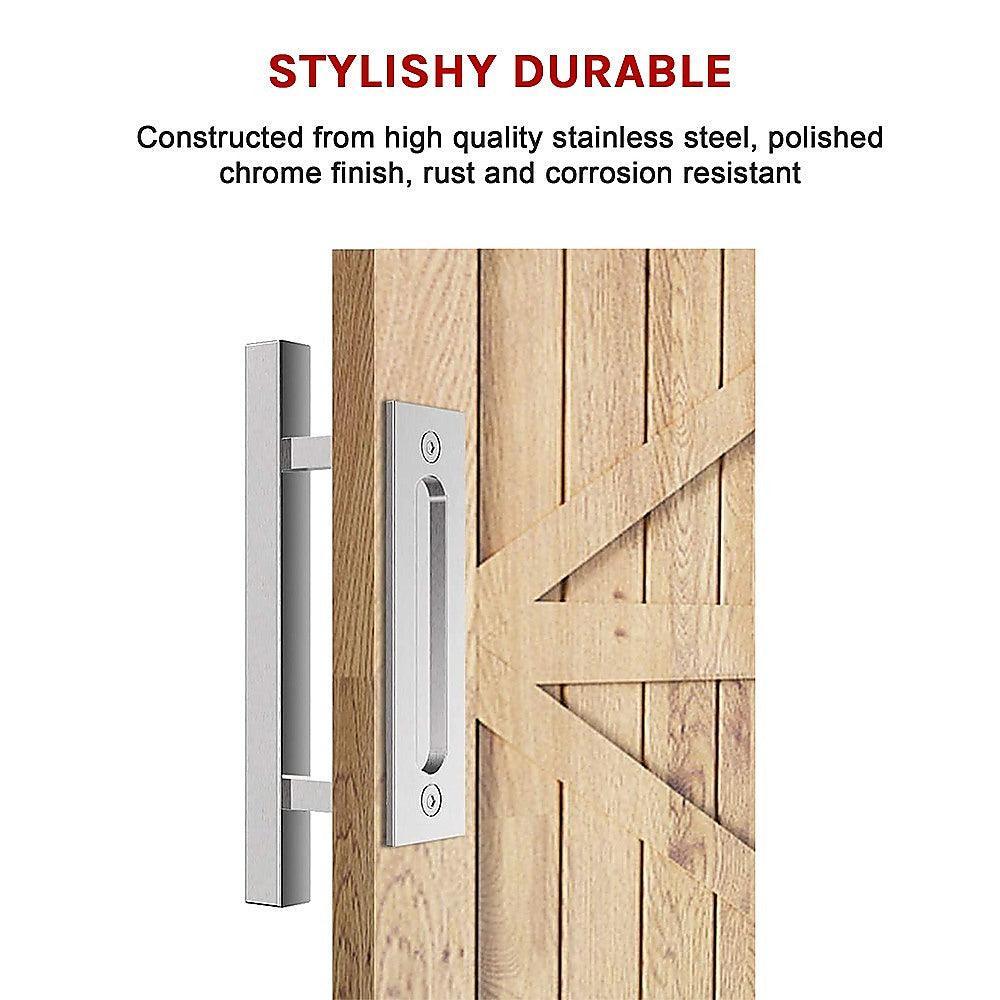 12" Square Pull and Flush Door Handle Set Stainless Steel Barn Door Hardware - John Cootes