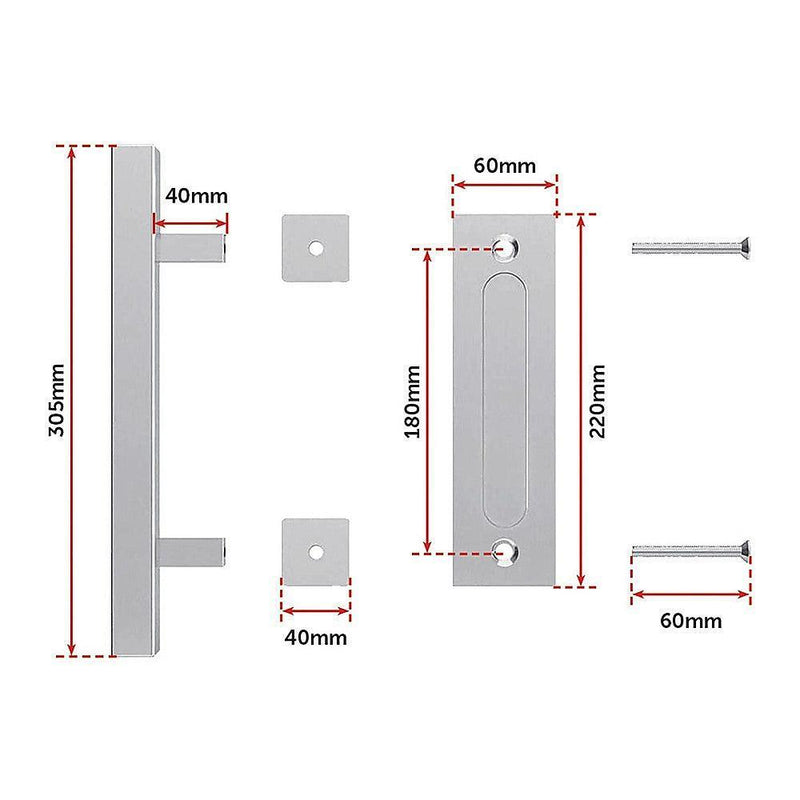 12" Square Pull and Flush Door Handle Set Stainless Steel Barn Door Hardware - John Cootes