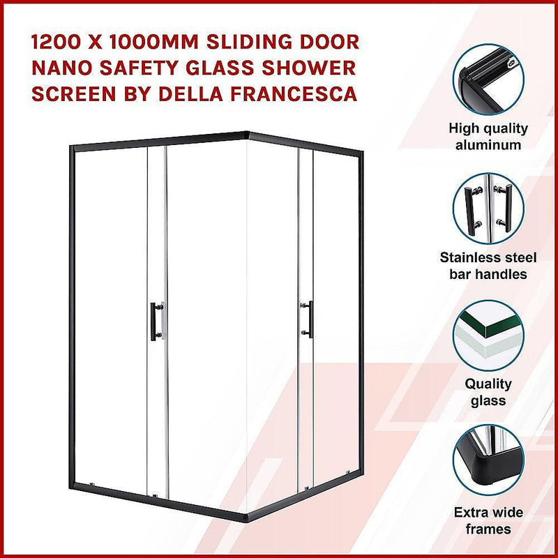 1200 x 1000mm Sliding Door Nano Safety Glass Shower Screen By Della Francesca - John Cootes