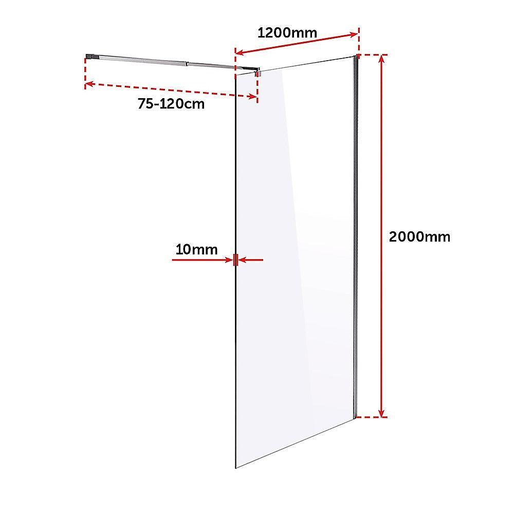 1200 x 2000mm Frameless 10mm Safety Glass Shower Screen - John Cootes