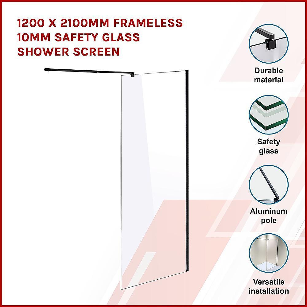 1200 x 2100mm Frameless 10mm Safety Glass Shower Screen - John Cootes