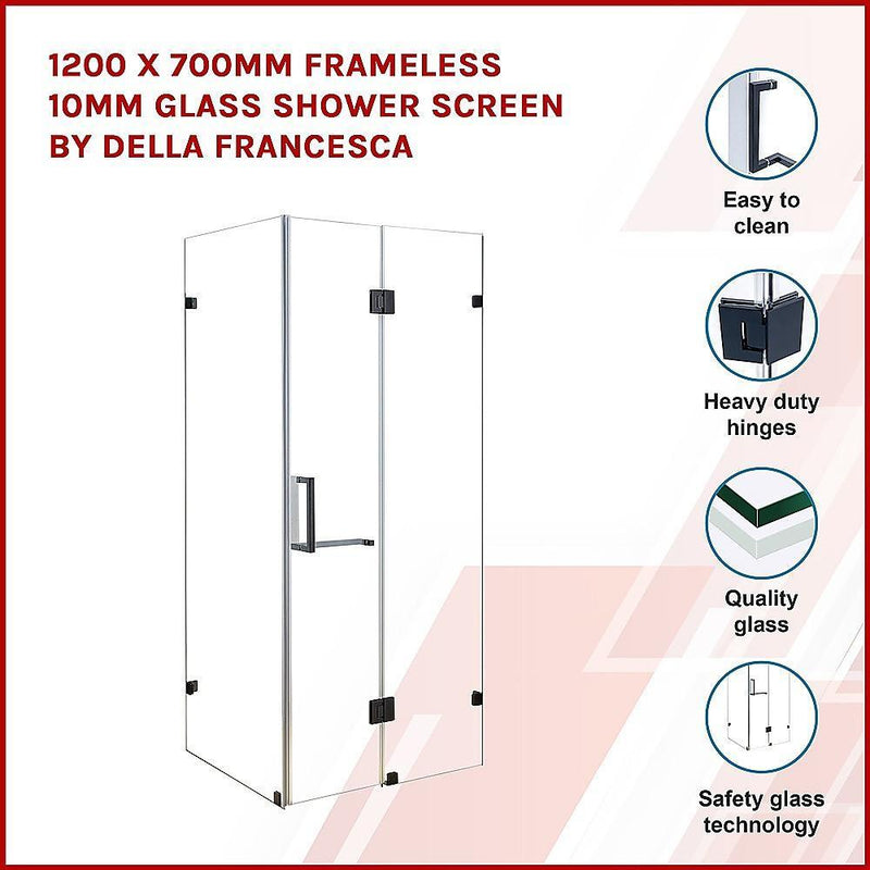 1200 x 700mm Frameless 10mm Glass Shower Screen By Della Francesca - John Cootes