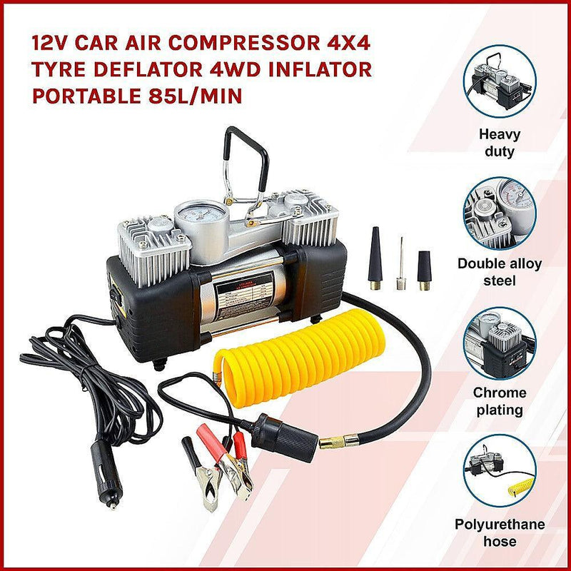 12V Car Air Compressor 4x4 Tyre Deflator 4wd Inflator Portable 85L/min - John Cootes
