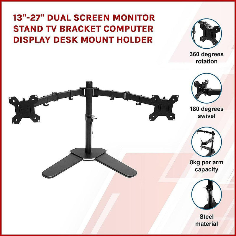 13"-27" Dual Screen Monitor Stand TV Bracket Computer Display Desk Mount Holder - John Cootes
