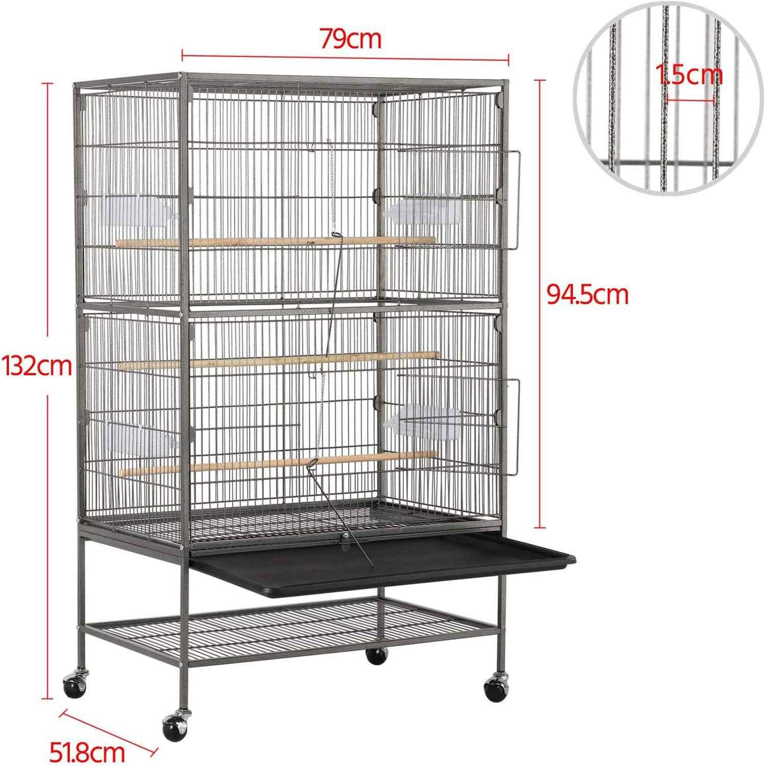 132cm Large Rolling Mobile Bird Cage Birdcage Finch Aviary Parrot Animals Playtop Stand Canary Finch - John Cootes