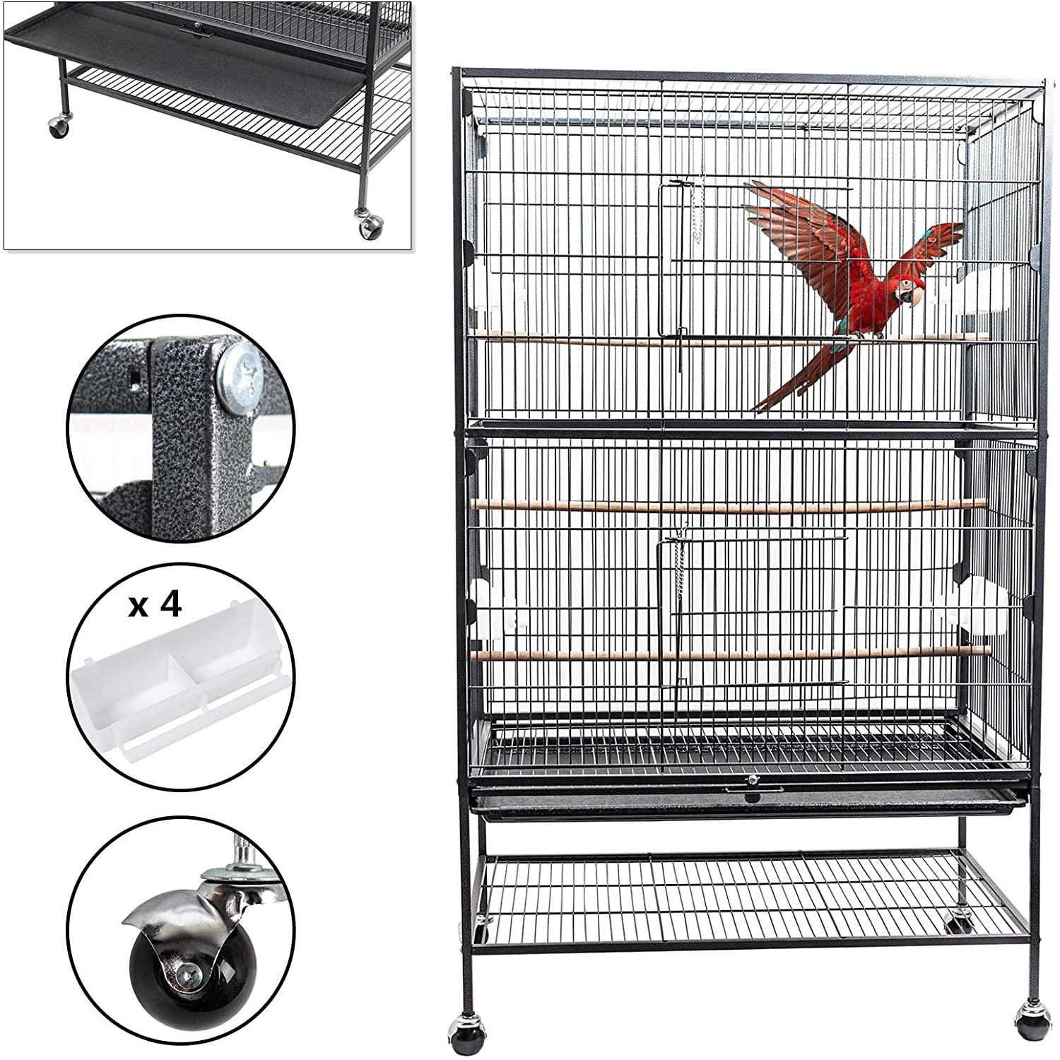 132cm Large Rolling Mobile Bird Cage Birdcage Finch Aviary Parrot Animals Playtop Stand Canary Finch - John Cootes