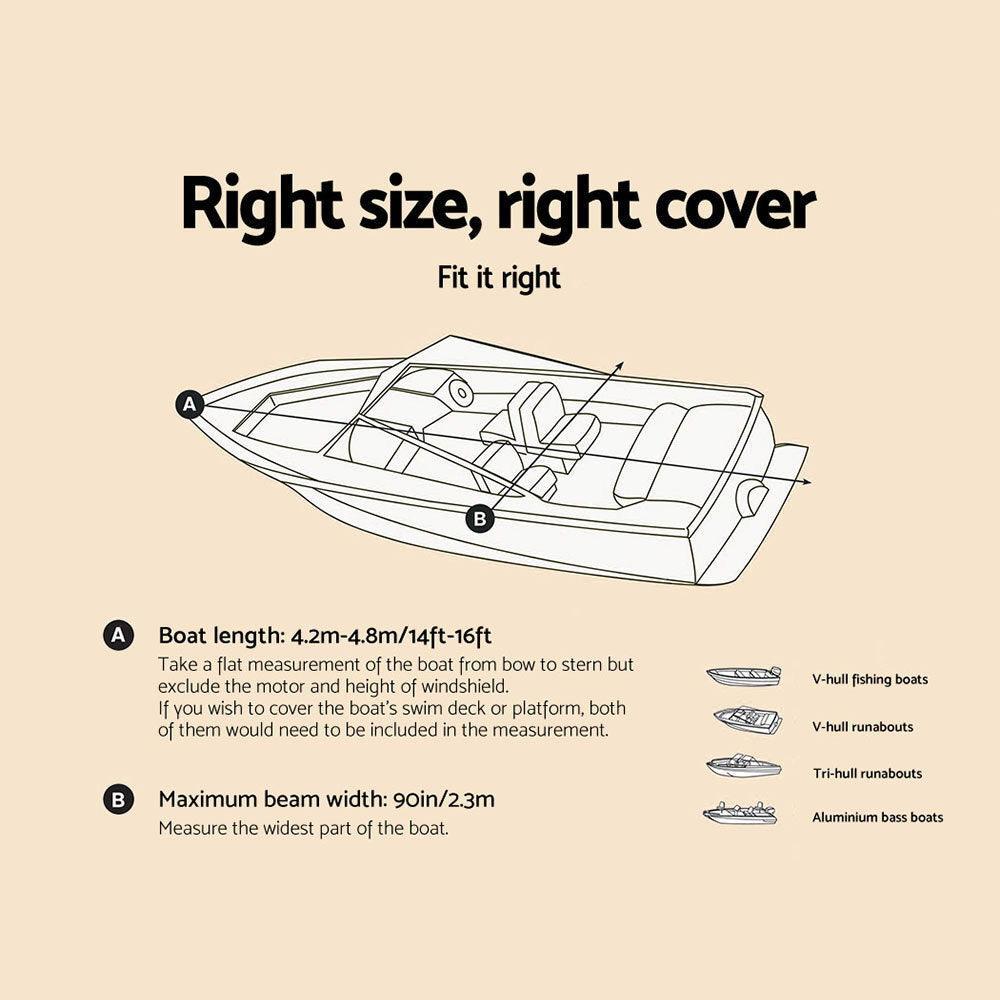 14 - 16 foot Waterproof Boat Cover - Grey - John Cootes